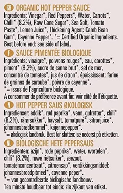 Biona Organic Hot Pepper Sauce 140ml - Gluten Free, Vegan Chilli Sauce