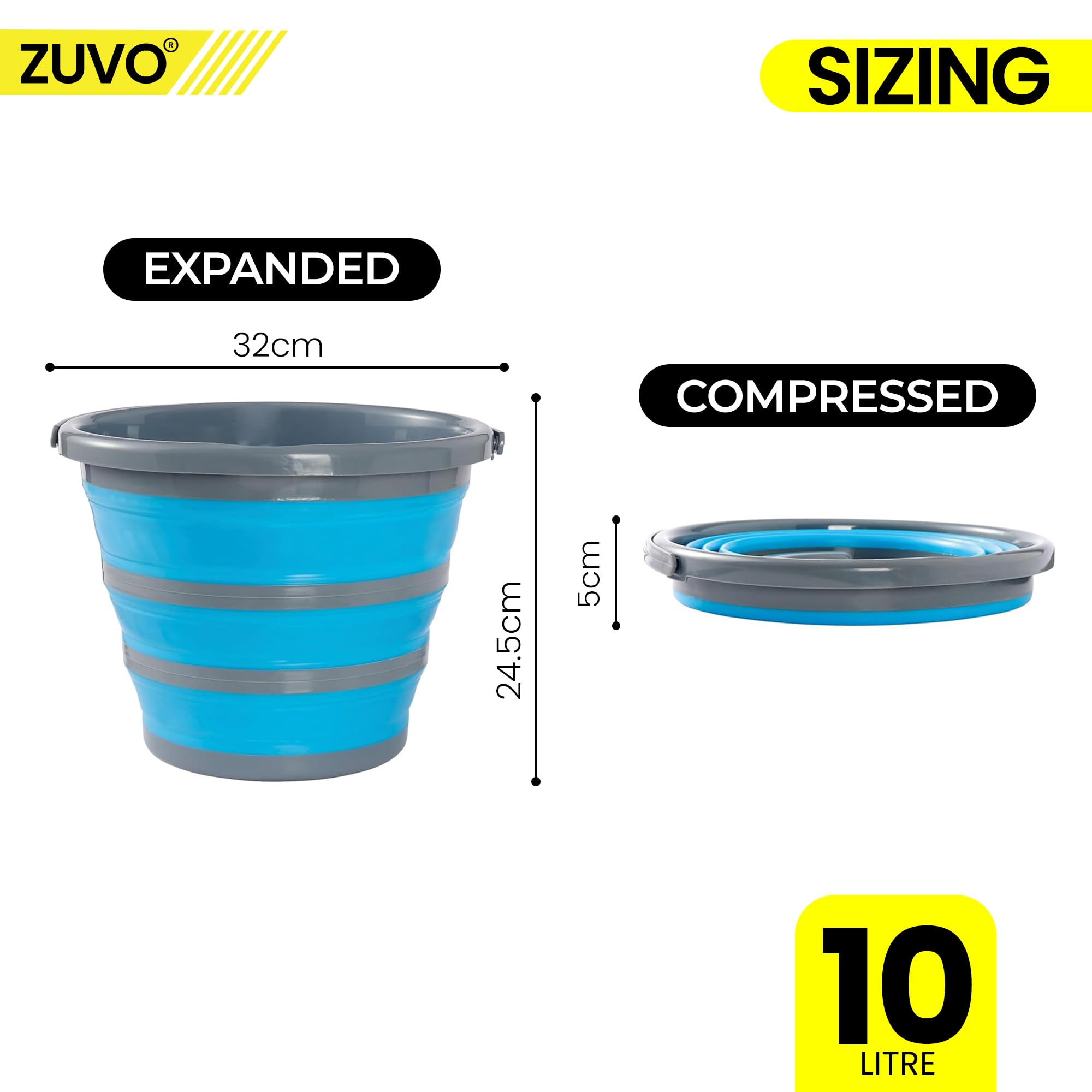 Zuvo Collapsible Bucket - 10L Capacity, Food-Grade Silicone, Leakproof Design 2