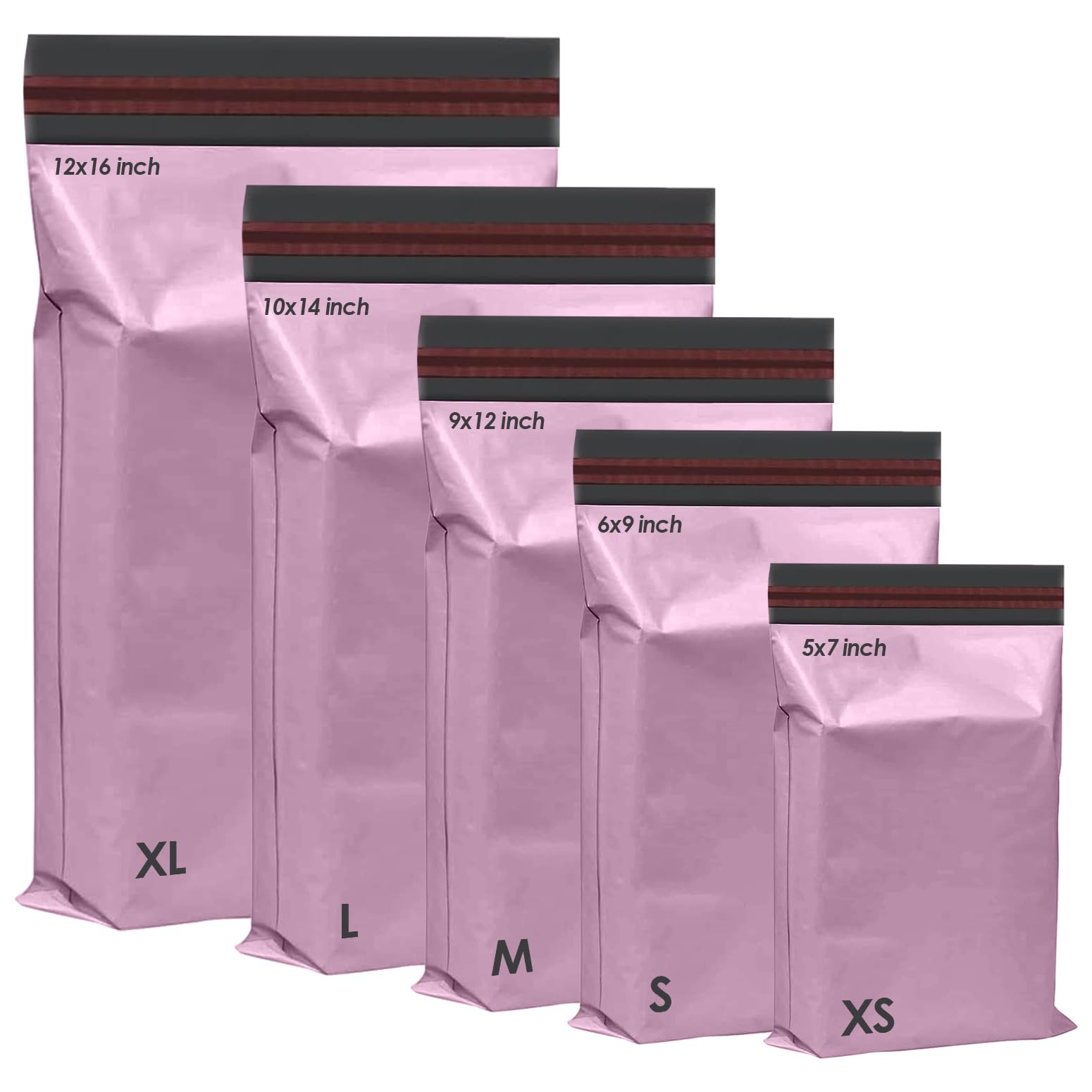 iSOUL 125 Pink Poly Mail Bags - 5 Assorted Sizes (4.5x7 to 12x16 in) | Self-Seal