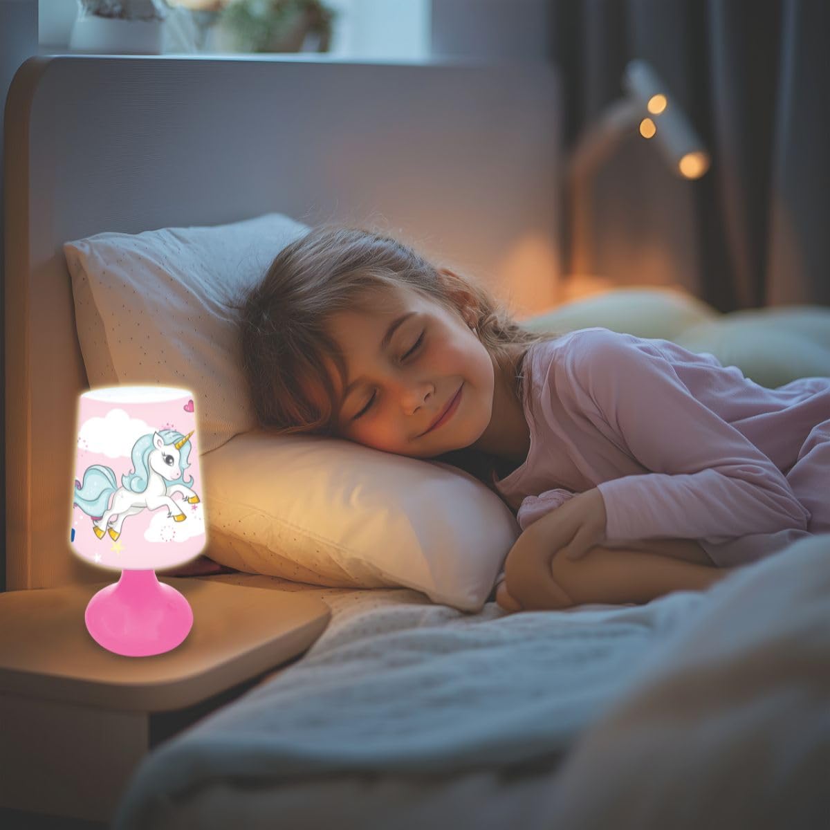Lexibook - Unicorn Mini Cordless Bedside Lamp and Nightlight MLT10UNI Pink 9