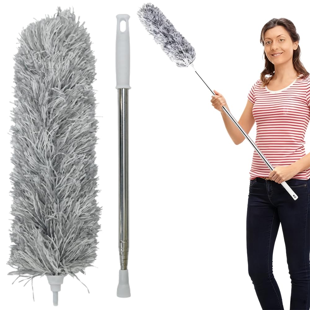 Armo Home Extendable Feather Duster - Telescopic Reach for High Ceilings | Microfibre Head | Grey 1