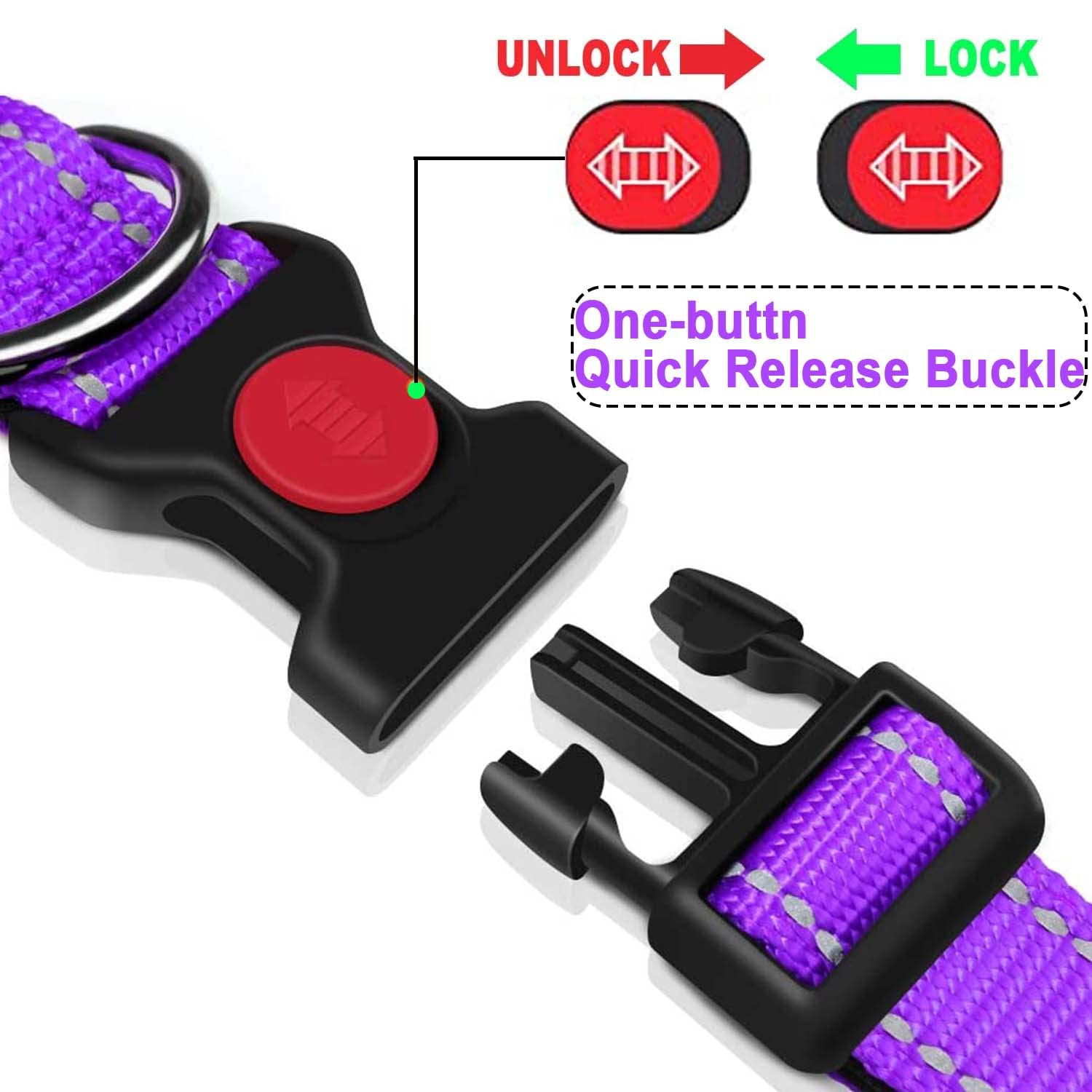 ATETEO Reflective Adjustable Dog Collar with Soft Neoprene - Purple, Size S 4