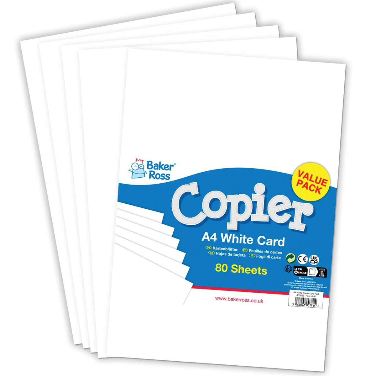 Baker Ross A4 White Copier Card - 80 Sheets, 160gsm