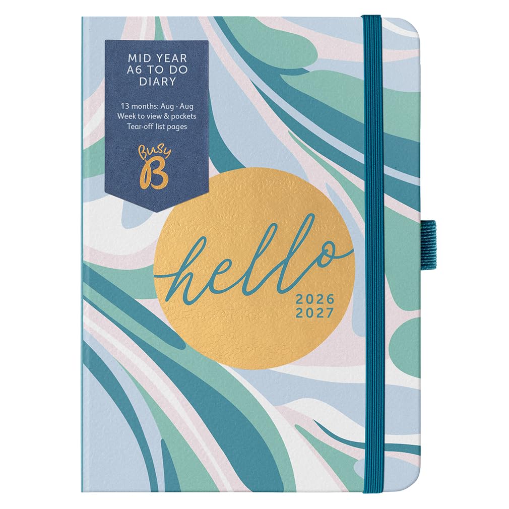 Busy B A6 Academic Planner Diary - Mid-Year Aug '26 to Aug '27 | Marble Print | Elastic Closure 1