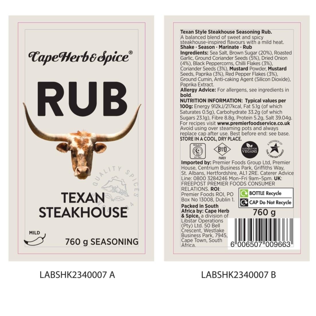 Cape Herb & Spice Texan Steakhouse Seasoning, 760 g