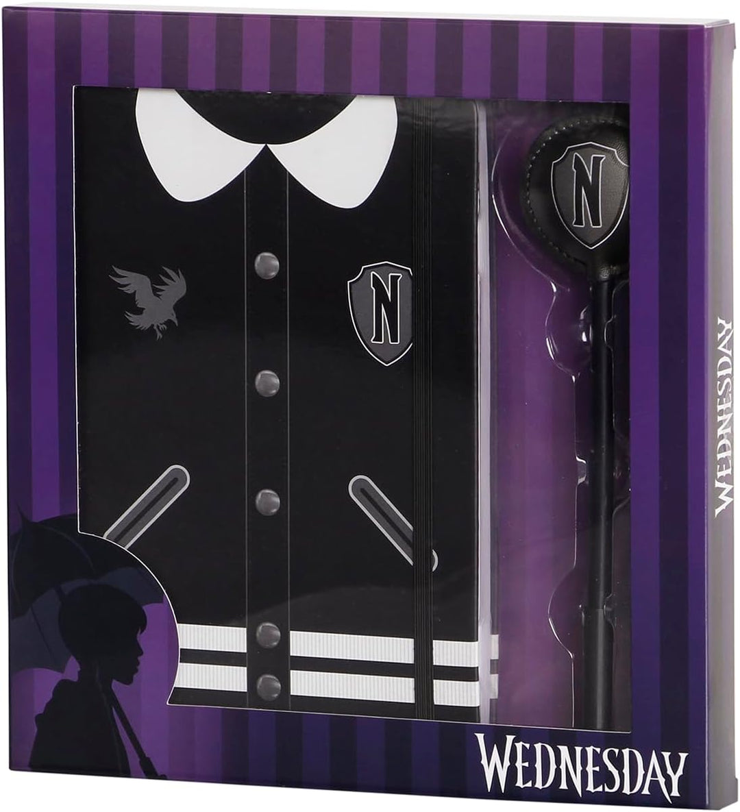 Karactermania Wednesday Varsity Gift Box with Diary and Fashion Ballpoint Pen, Black (WED-VARSITY-BLACK)