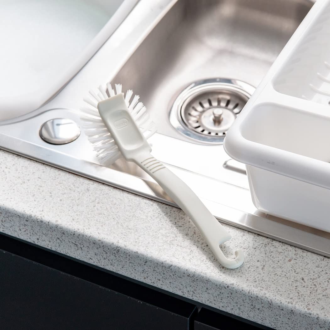 Addis Jumbo Washing Up Dish Brush - Durable Nylon Bristles | Built-in Scraper | Linen 2