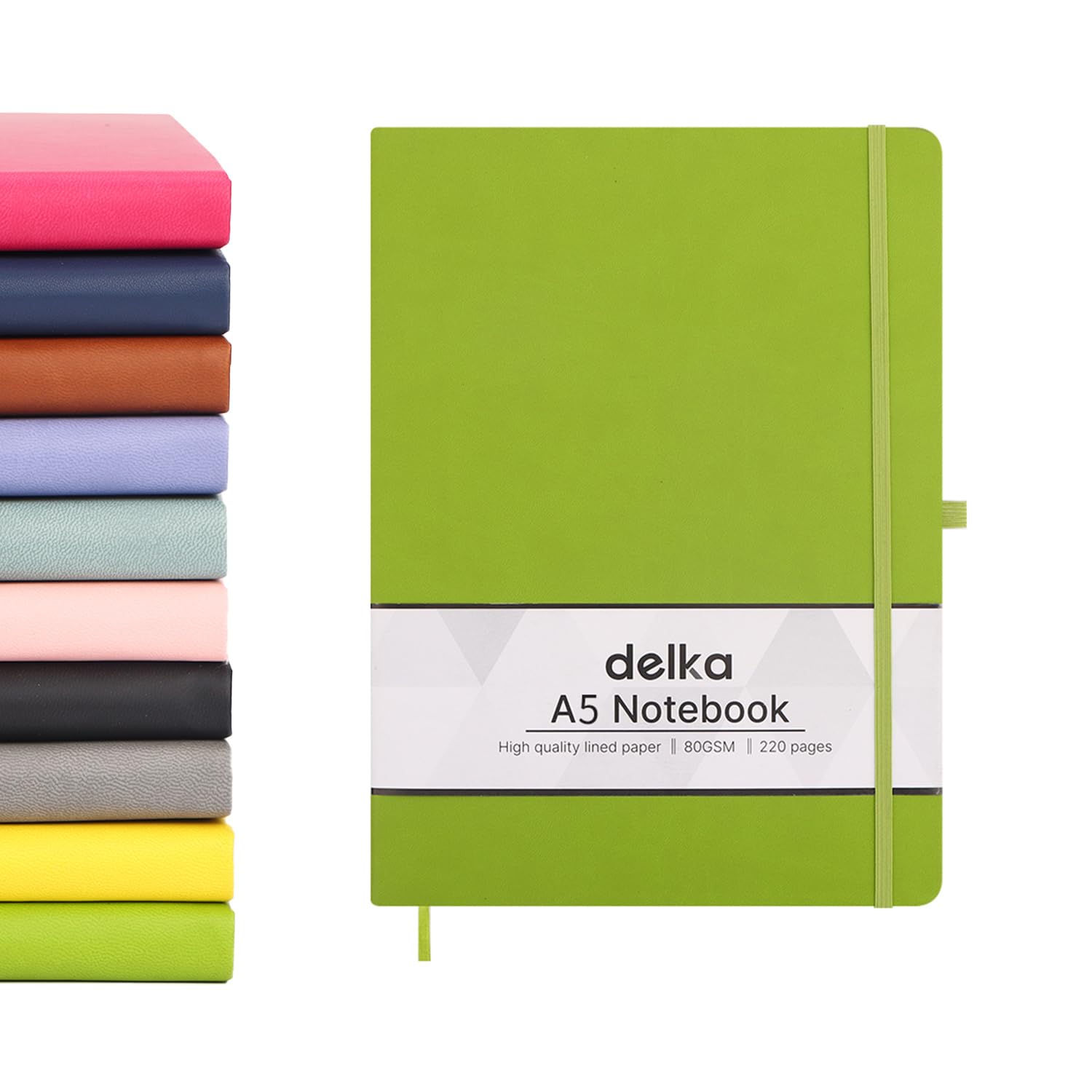 delka A5 Notebook - Ruled Journal with Hard Cover, Vegan Leather Feel, 220 Pages | Green