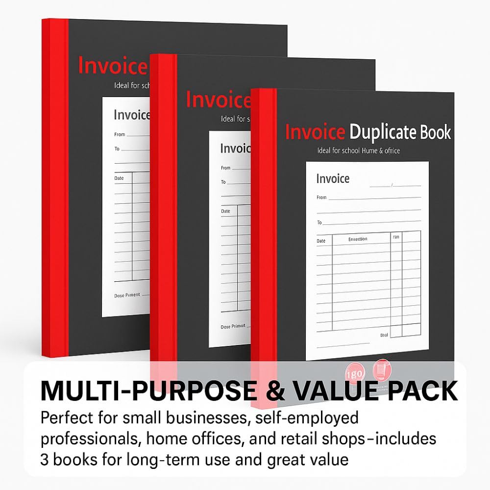 1ABOVE Invoice Duplicate Book A5 Size - 3 Pack | 80 Numbered Pages | Carbon Copy 3