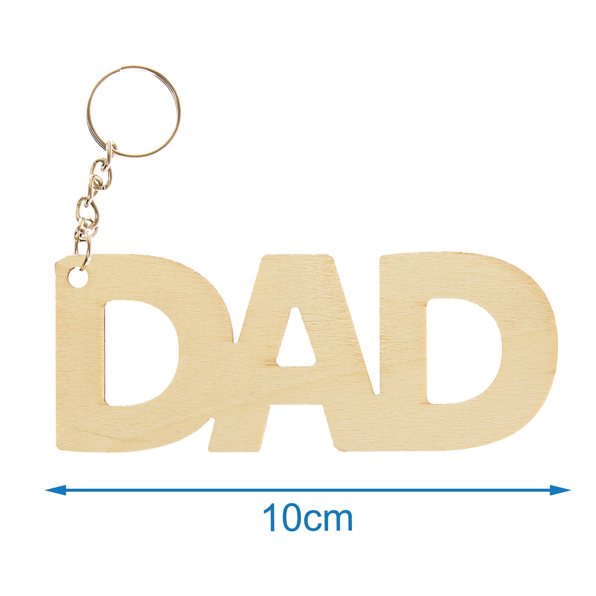 Baker Ross FN496 Father's Day DAD Wooden Keyrings - Pack of 6 | 10cm Length | 3mm Plywood 3