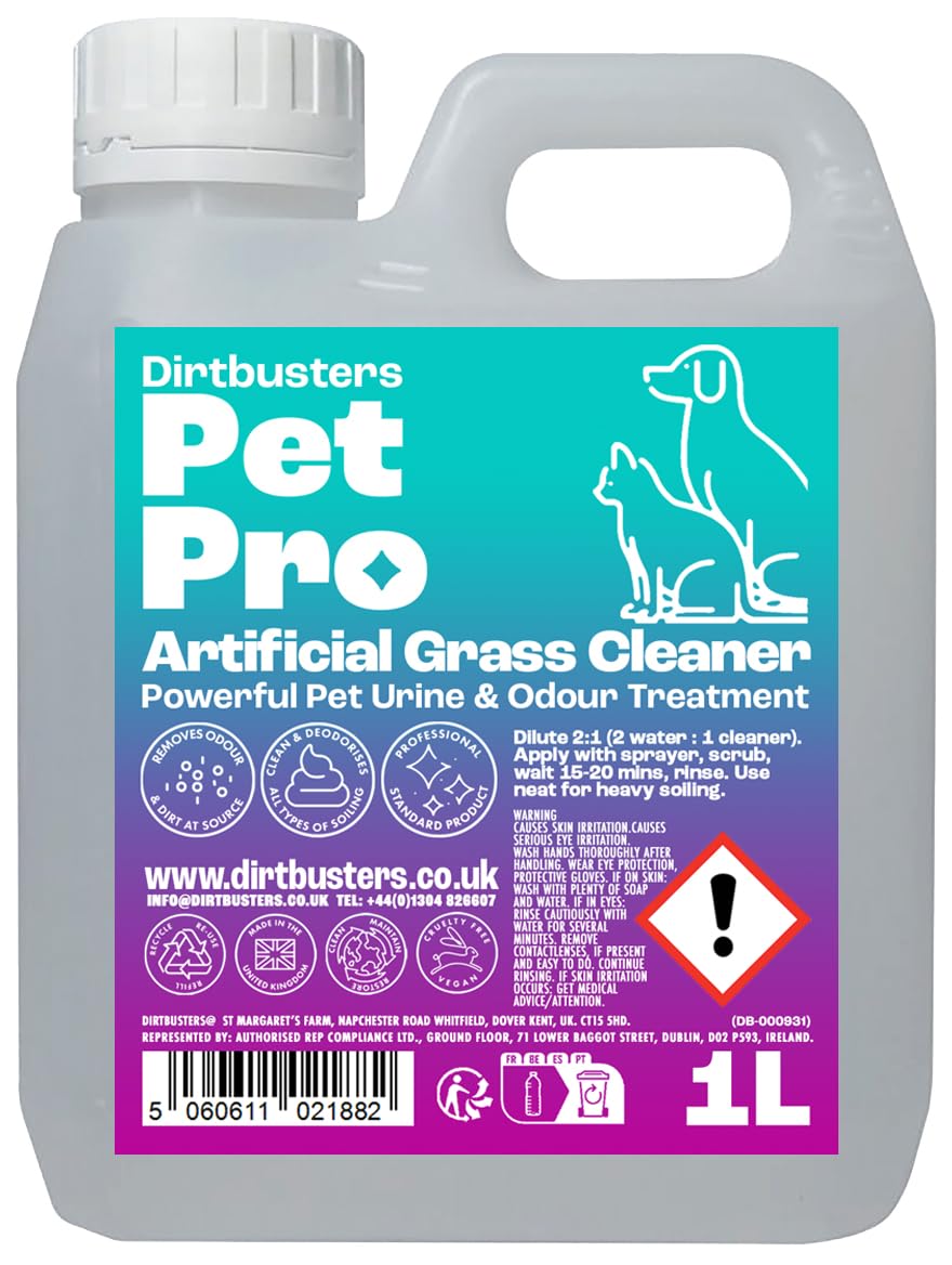 Dirtbusters Pet Pro Artificial Grass Cleaner - 3-in-1 Formula, Fresh Cut Grass Scent | 1 Litre Concentrate