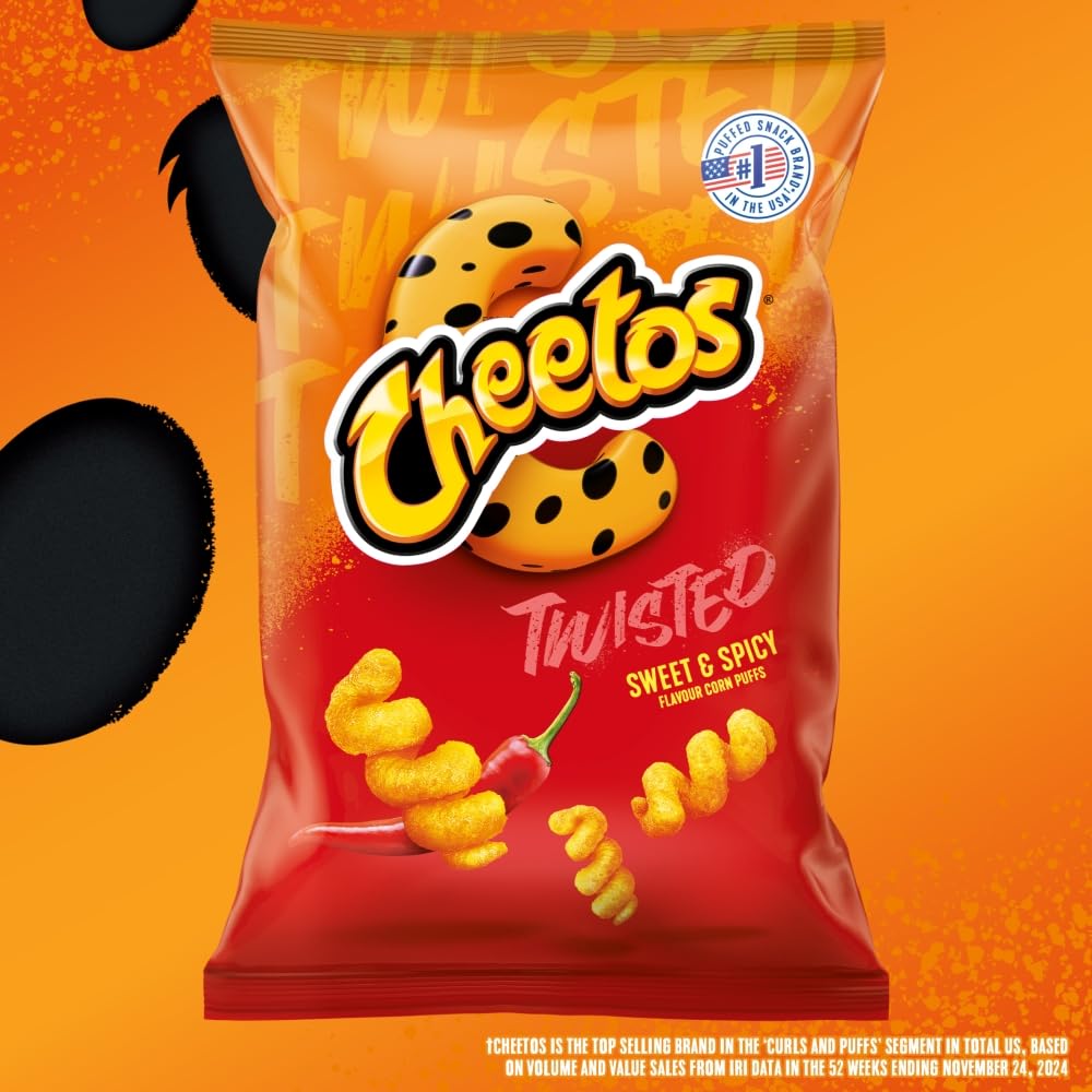 Cheetos Twisted Sweet & Spicy Sharing Crisps - 120g Bag, Pack of 9