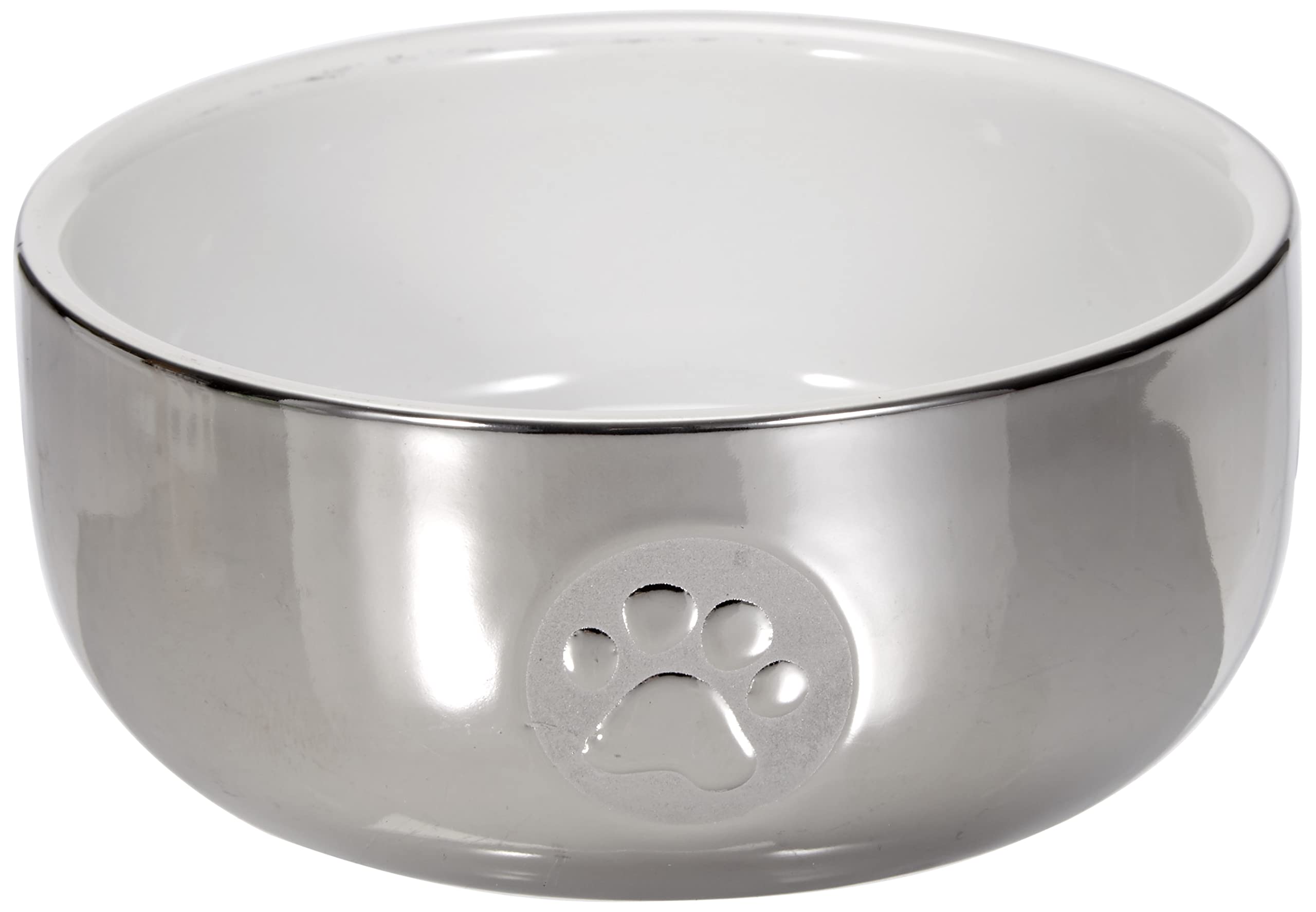 TRIXIE Ceramic Cat Bowl - Hard to Tip Over | 11 cm Diameter | White/Silver