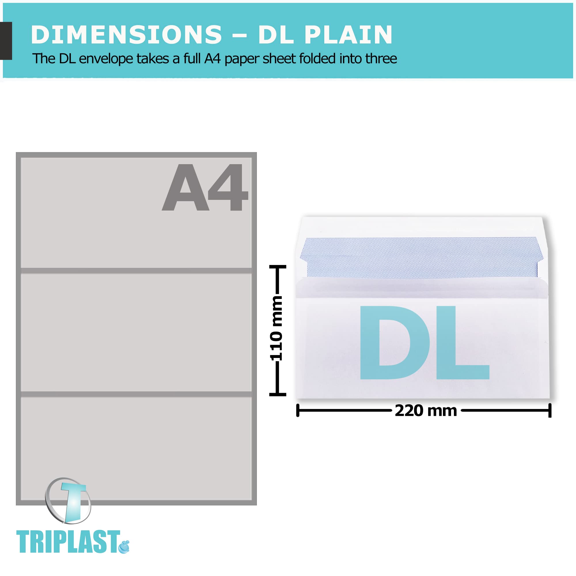 Triplast DL Self Seal Security Envelopes - 20 Pack | 90 gsm White Paper | 110x220mm
