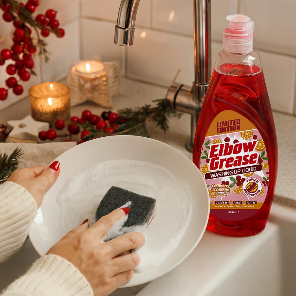 Elbow Grease Washing-Up Liquid - Powerful Degreaser, Streak-Free Shine, Cranberry & Orange Scent, 600ml 2