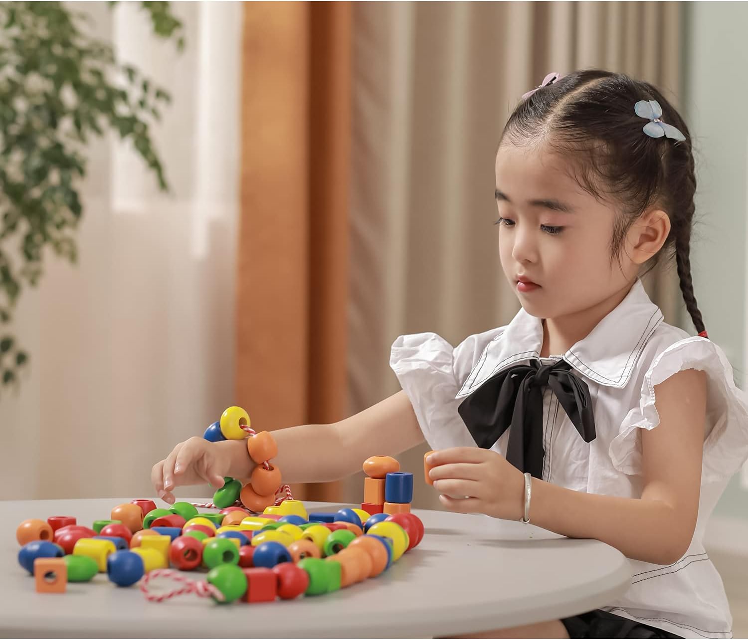 Viga Wooden Jumbo Lacing Beads Tub - Educational Threading Toy for Kids 3+ 3