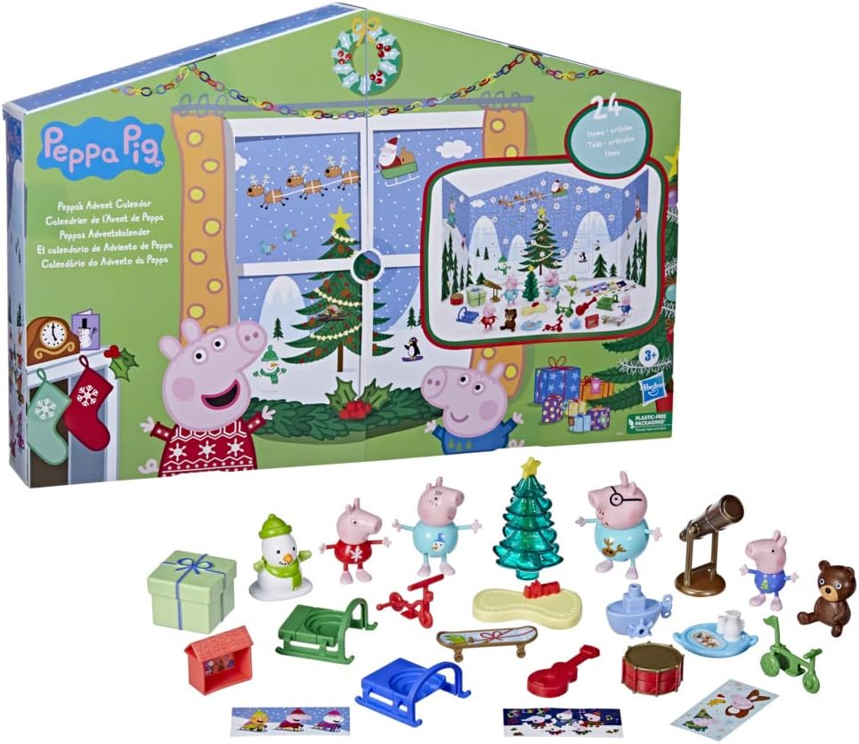 Peppa Pig Peppa's Advent Calendar Toy, 24 Holiday Surprises with Figures and Stickers [Toy Set] 1