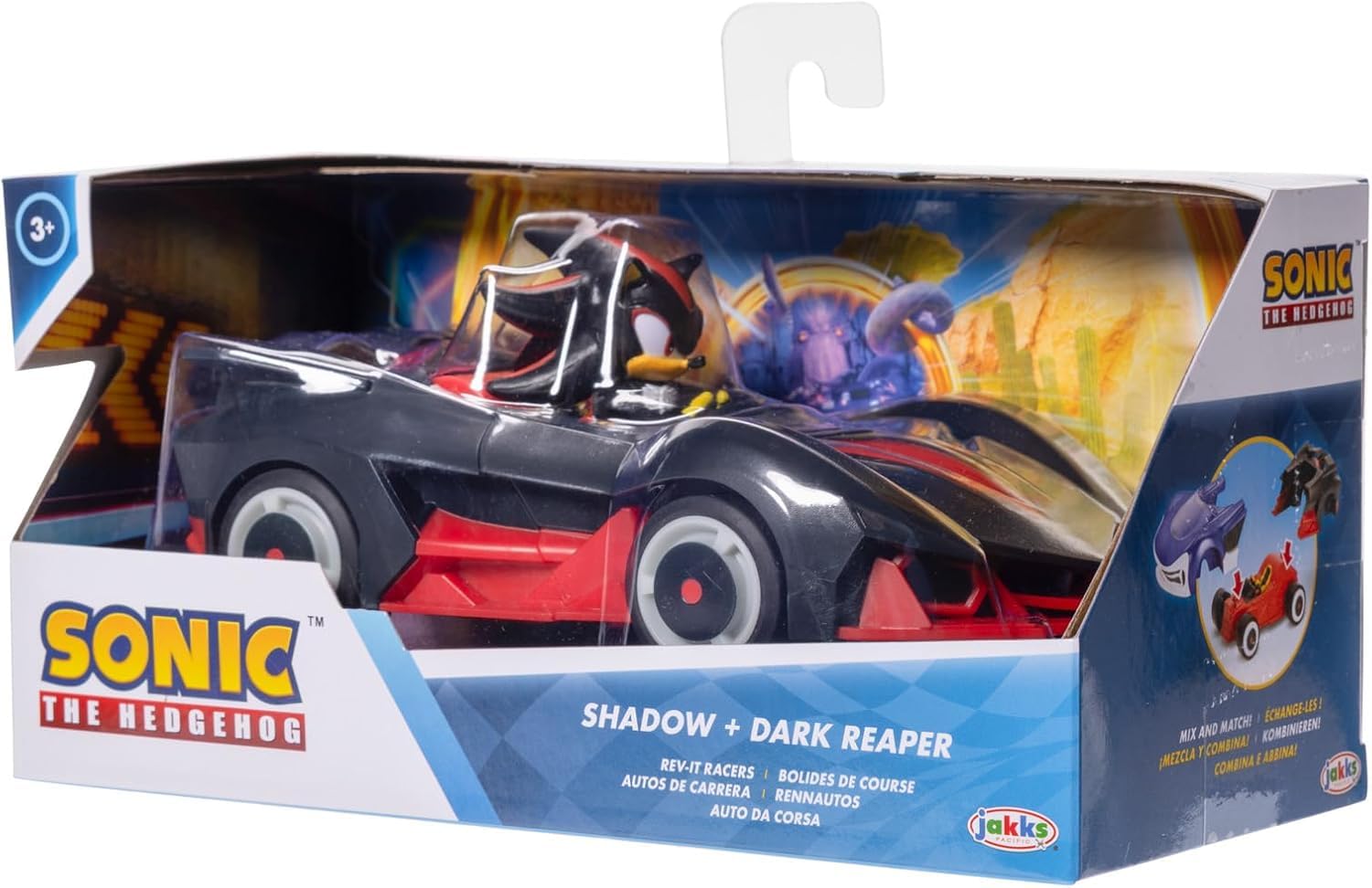 Sonic The Hedgehog Shadow & Dark Reaper Rev-It Racer - Includes Mini Shadow Figurine | No Batteries Required | Ages 3+ 5