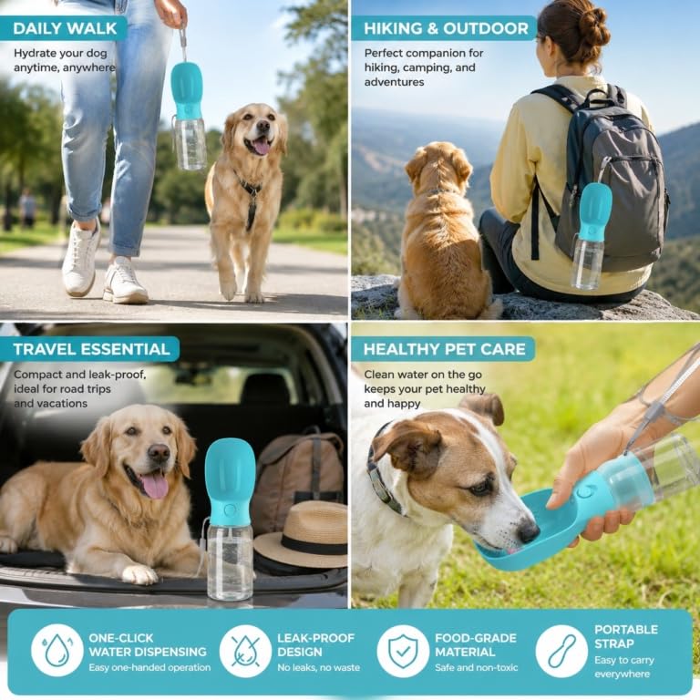 Muexoee Dog Water Bottle - 350ml Spring Green | Leak-Proof | Portable 4