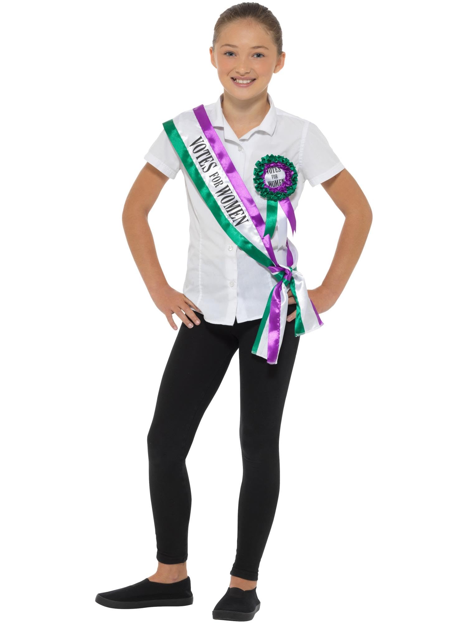 Smiffys Victorian Suffragette Kit - White & Purple Sash & Rosette | One Size | Polyester 1