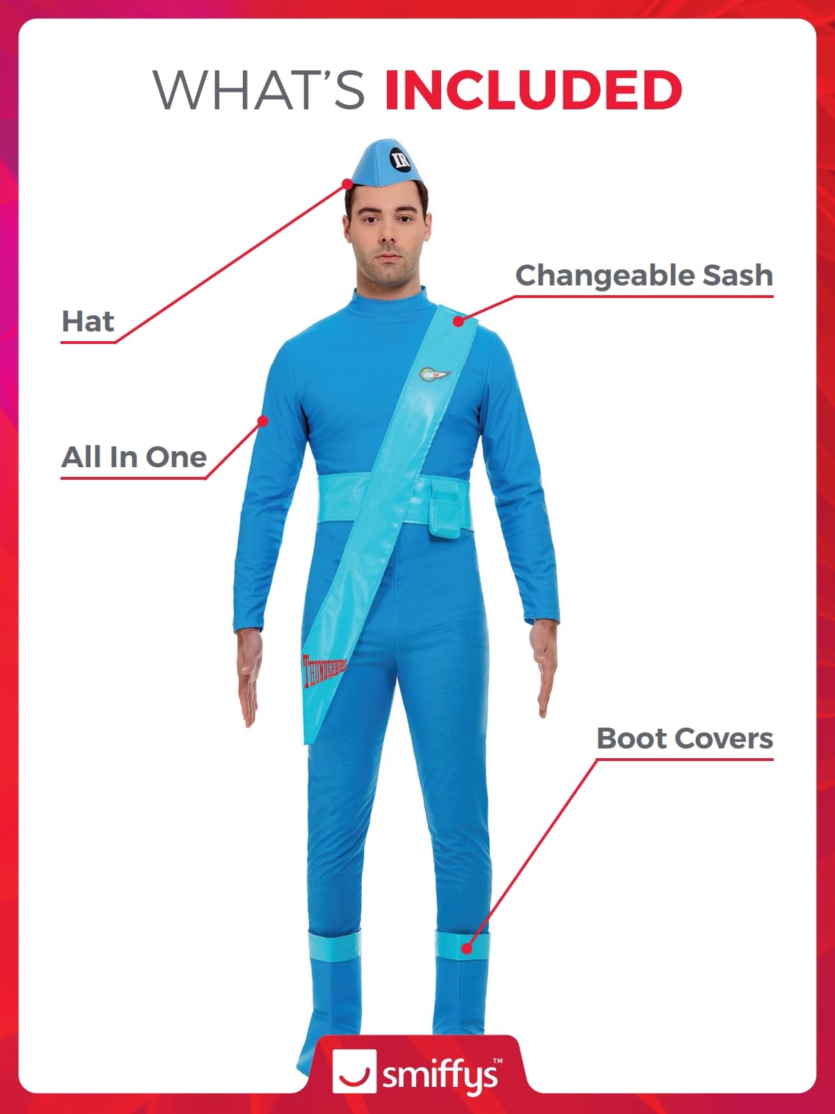 Smiffys Thunderbirds Scott & Virgil Deluxe Adult Costume | Blue All-in-One | Size M (38'-40')