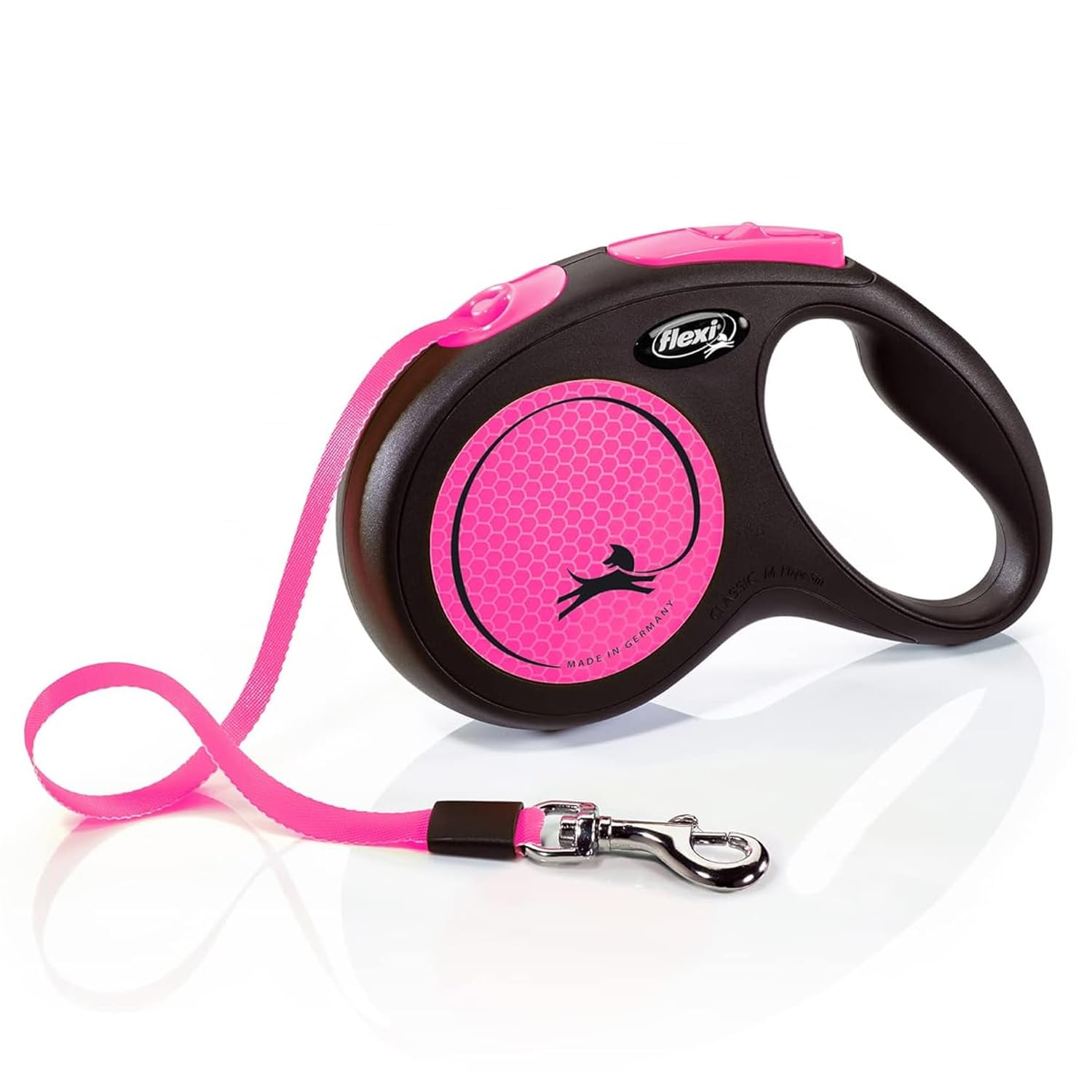 flexi Neon Tape Retractable Dog Lead - 5m Length | Max 15kg | Neon Pink 4