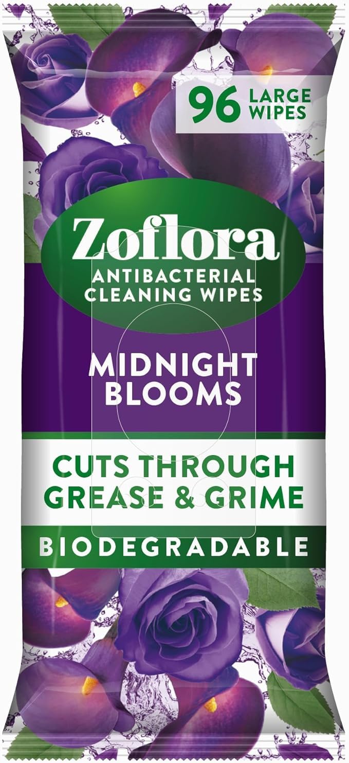 Zoflora Antibacterial Multi-Surface Wipes - Midnight Blooms Scent | 96 Count Biodegradable Wipes 1