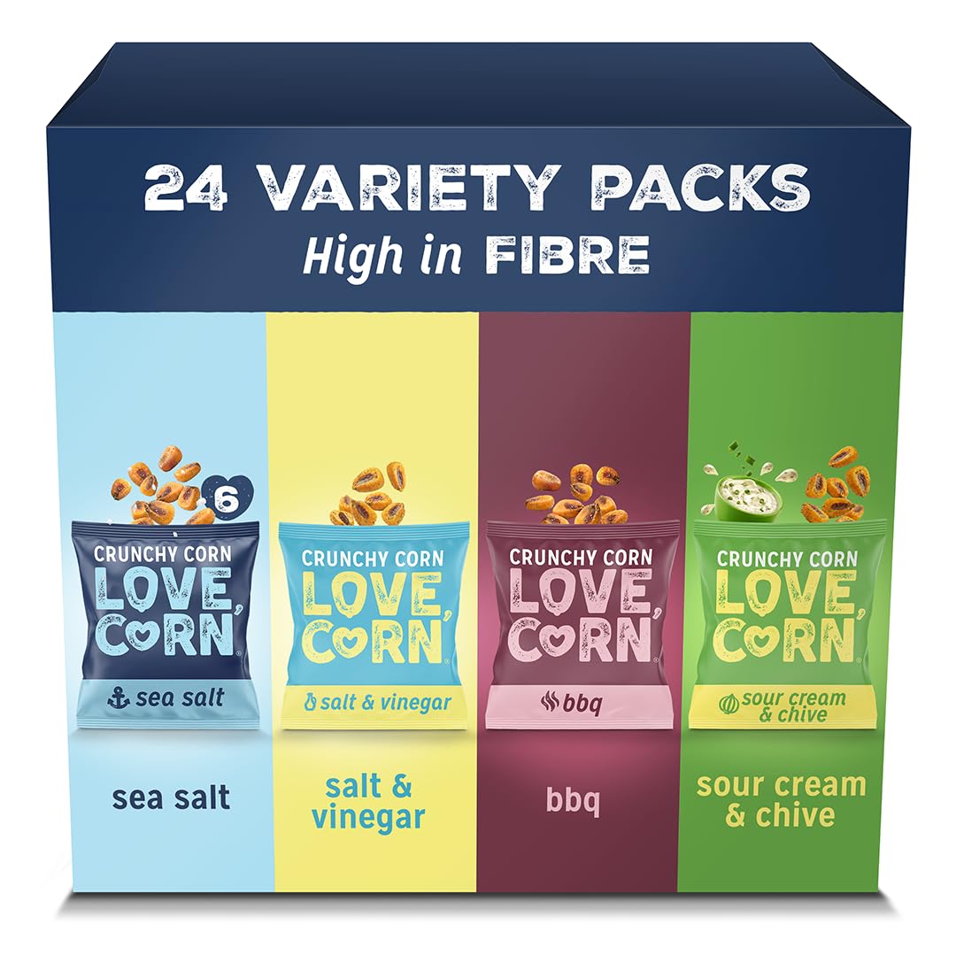 LOVE CORN Sharing Snack Variety Pack - Sea Salt, BBQ, Vinegar & Sour Cream (24 x 20g)