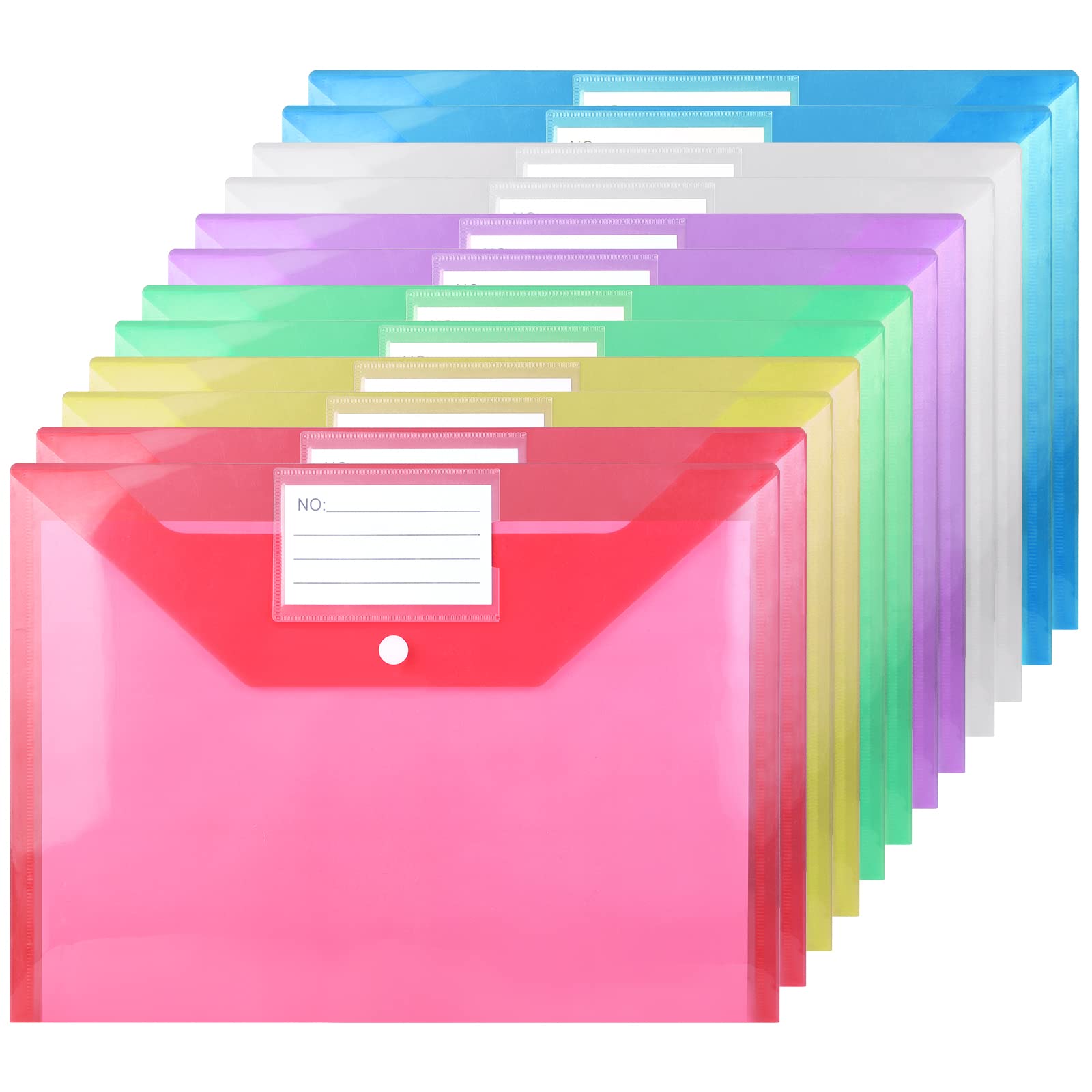 GoodtoU Plastic A4 File Folders - Popper Closure, Label Pocket | 150 Sheet Capacity | 12 Pack