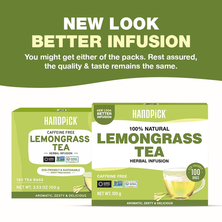 HANDPICK Lemongrass Tea Bags (100 Count) Non-GMO, Caffeine Free