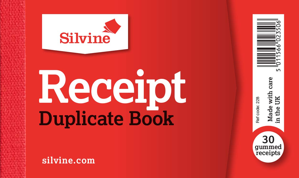 Silvine Duplicate Cash Receipt Book - 30 Receipts per Book, Gummed, Red Cover | Model 228-P 2