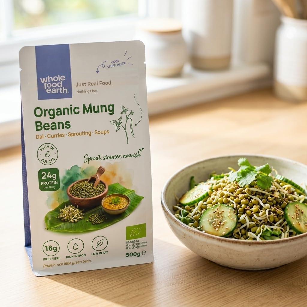 Wholefood Earth Organic Mung Beans - High Fibre & Protein | GMO Free | 500g 4