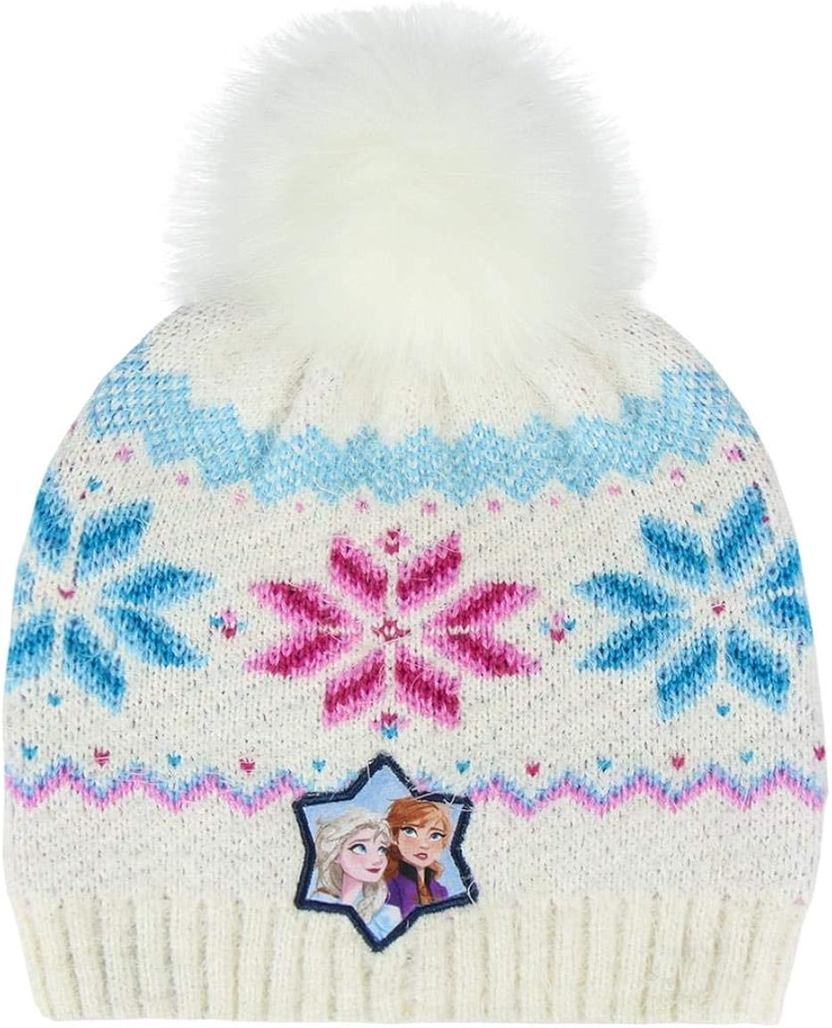 CERDA ARTESANIA Frozen 2 Pompon Beanie - Unisex Acrylic Winter Hat with Water Prints, One Size, White