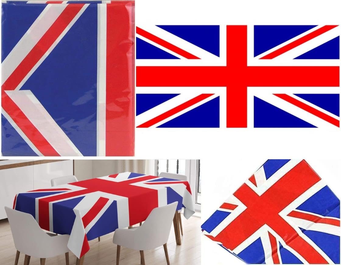 SHATCHI Union Jack Plastic Deluxe Tablecover - 137cm x 180cm | Reusable | Party & Picnic Use