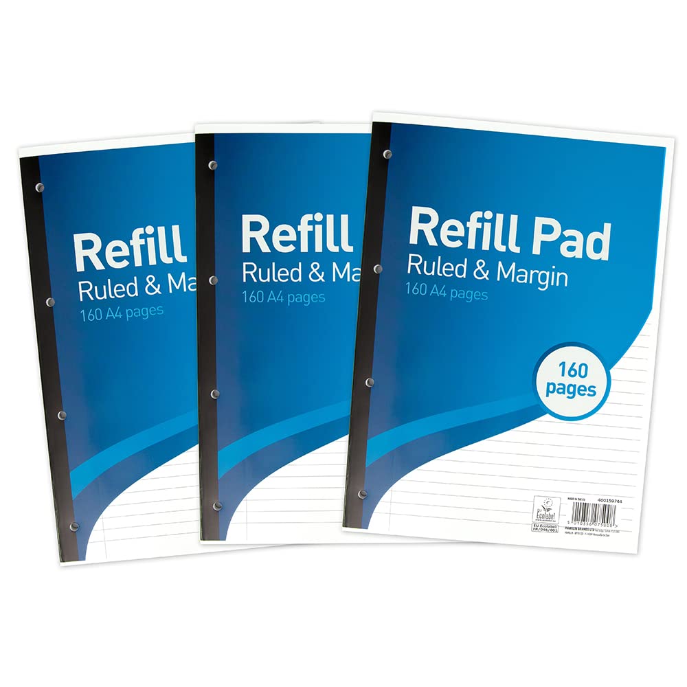 SUMMIT Hamelin A4 Refill Pad - Lined Paper, 70gsm, 4-Hole Punched | Pack of 3 Blue Pads