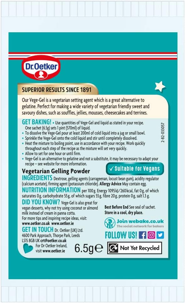 Dr. Oetker Vege-Gel Sachet - Vegan & Vegetarian Gelatine Substitute for Jellies, Mousses, Cheesecakes 4