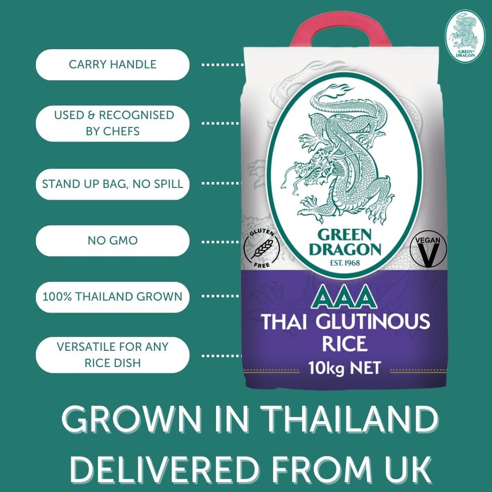 Green Dragon Thai Sticky Rice - Glutinous White Rice, 10 kg