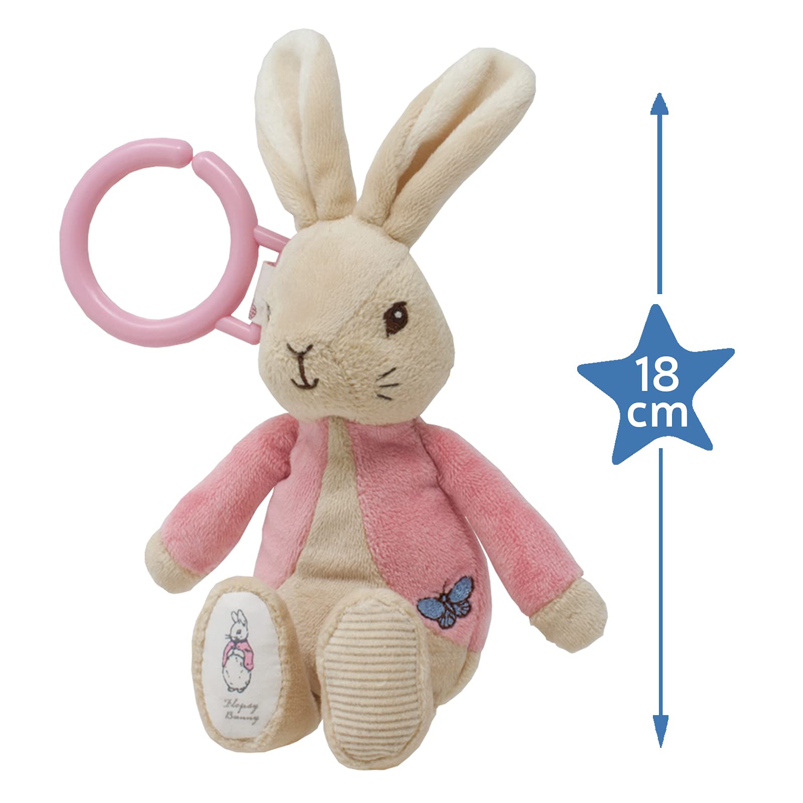 Rainbow Designs Flopsy Jiggle Attachable Peter Rabbit Pram Toy | Pink Cotton | From Birth 3