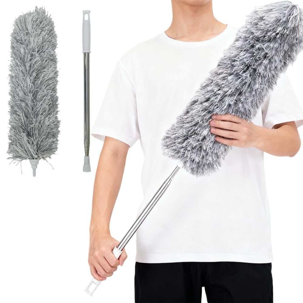 Armo Home Extendable Feather Duster - Telescopic Reach for High Ceilings | Microfibre Head | Grey 2