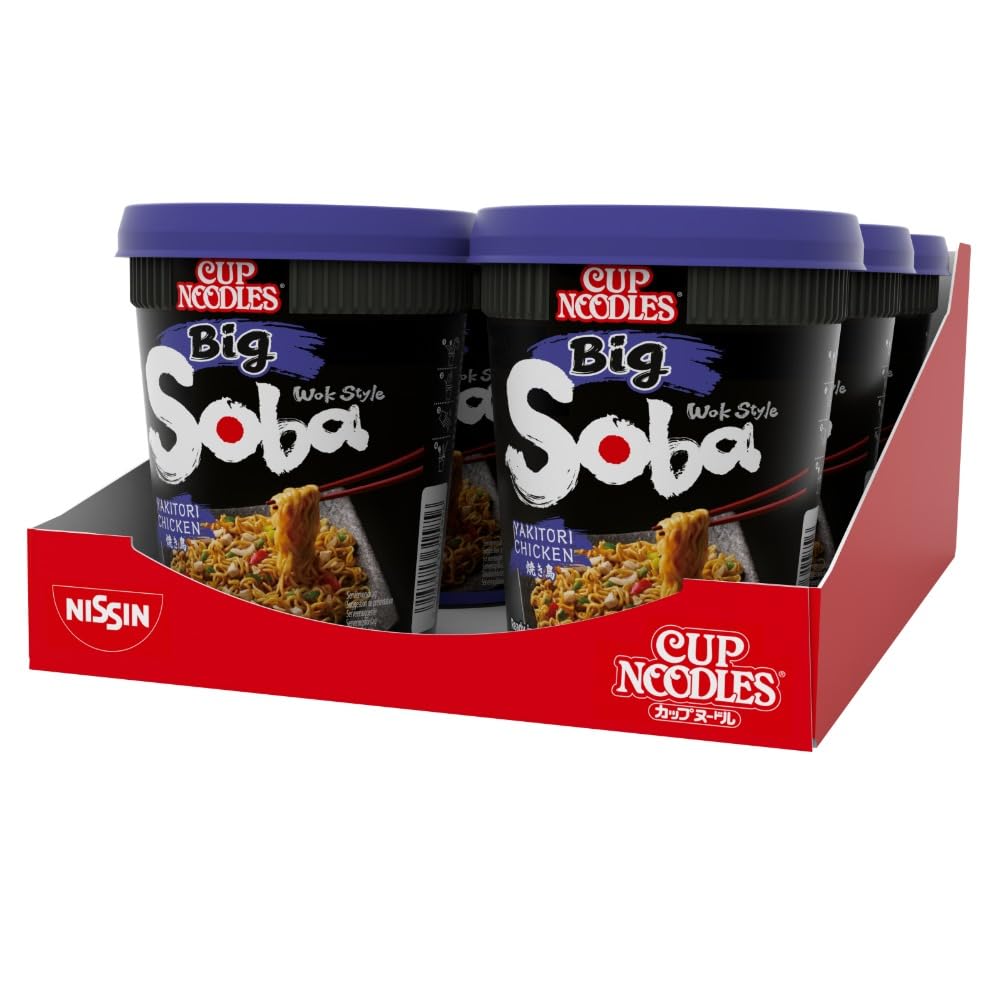 NISSIN Soba Big Yakitori Chicken Instant Wok Style Noodles Pot, 113 g (Pack of 6)