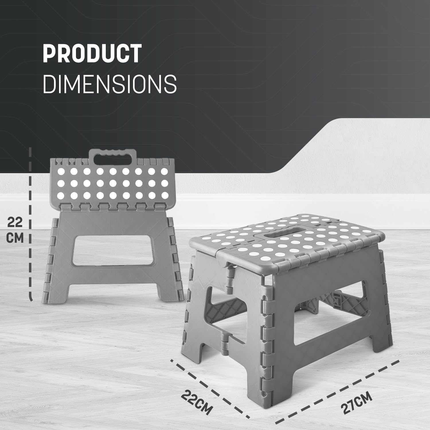 KEPLIN Folding Step Stool - 9 Inch Height | Supports up to 150kg | Grey Plastic