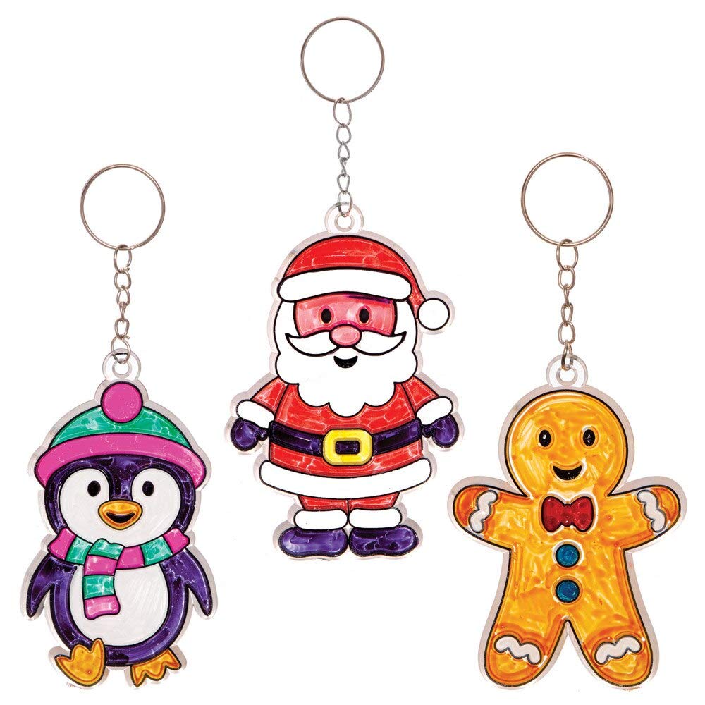 Baker Ross AT295 Christmas Suncatcher Keyring Craft Kit - Assorted Festive DIY Ornament Set (Pack of 6) 5