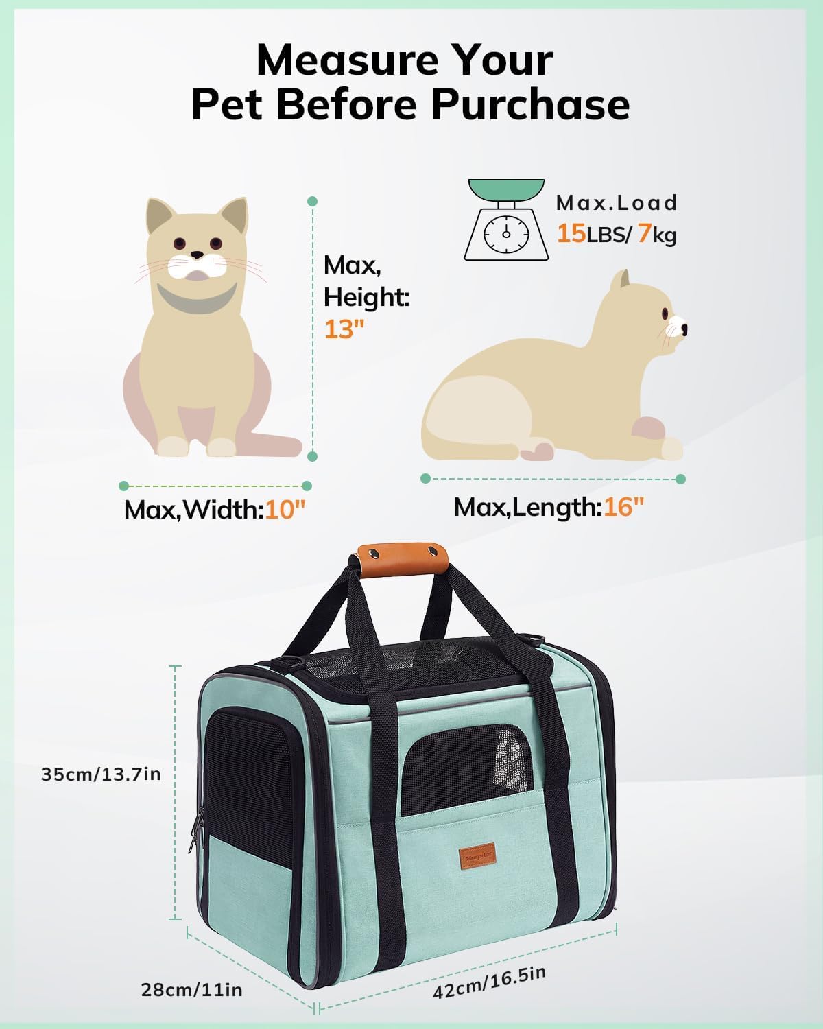 Morpilot Soft-Sided Pet Carrier - Airline Approved, Breathable, Turquoise | 47x32x36cm 2