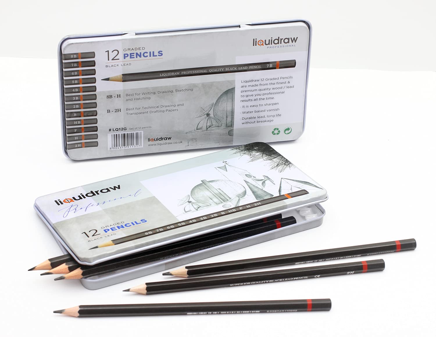 Liquidraw Drawing Pencils Set of 12 - Graded Graphite for Sketching & Shading | Includes Storage Tin 6