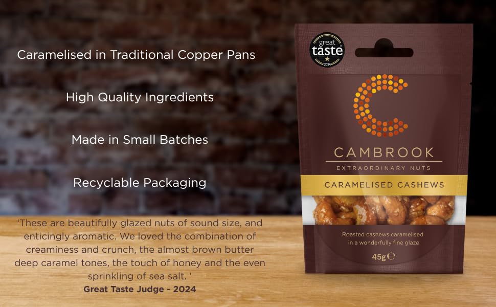 Cambrook Caramelised Cashews - Roasted & Glazed Snack | 45g Bag 2