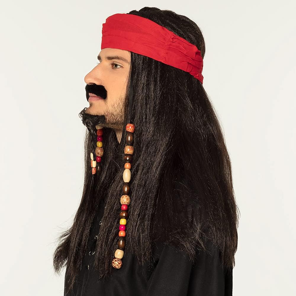 Boland Pirate Wig with Beard and Mustache, Dark Brown, Standard Size (86343)