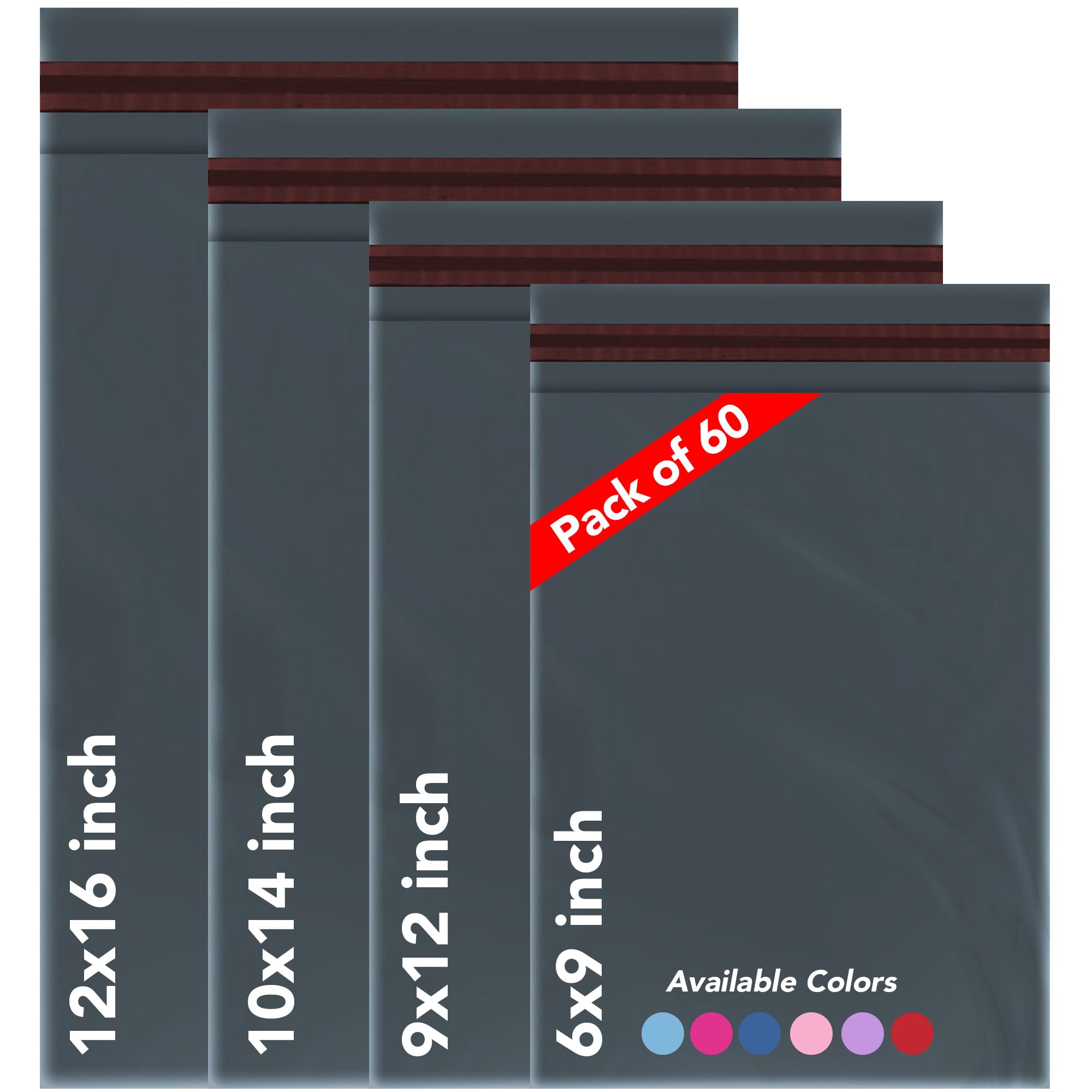 iSOUL 60 Mixed Size Poly Mailing Bags - Self Seal, Waterproof, Opaque 60 Micron Film