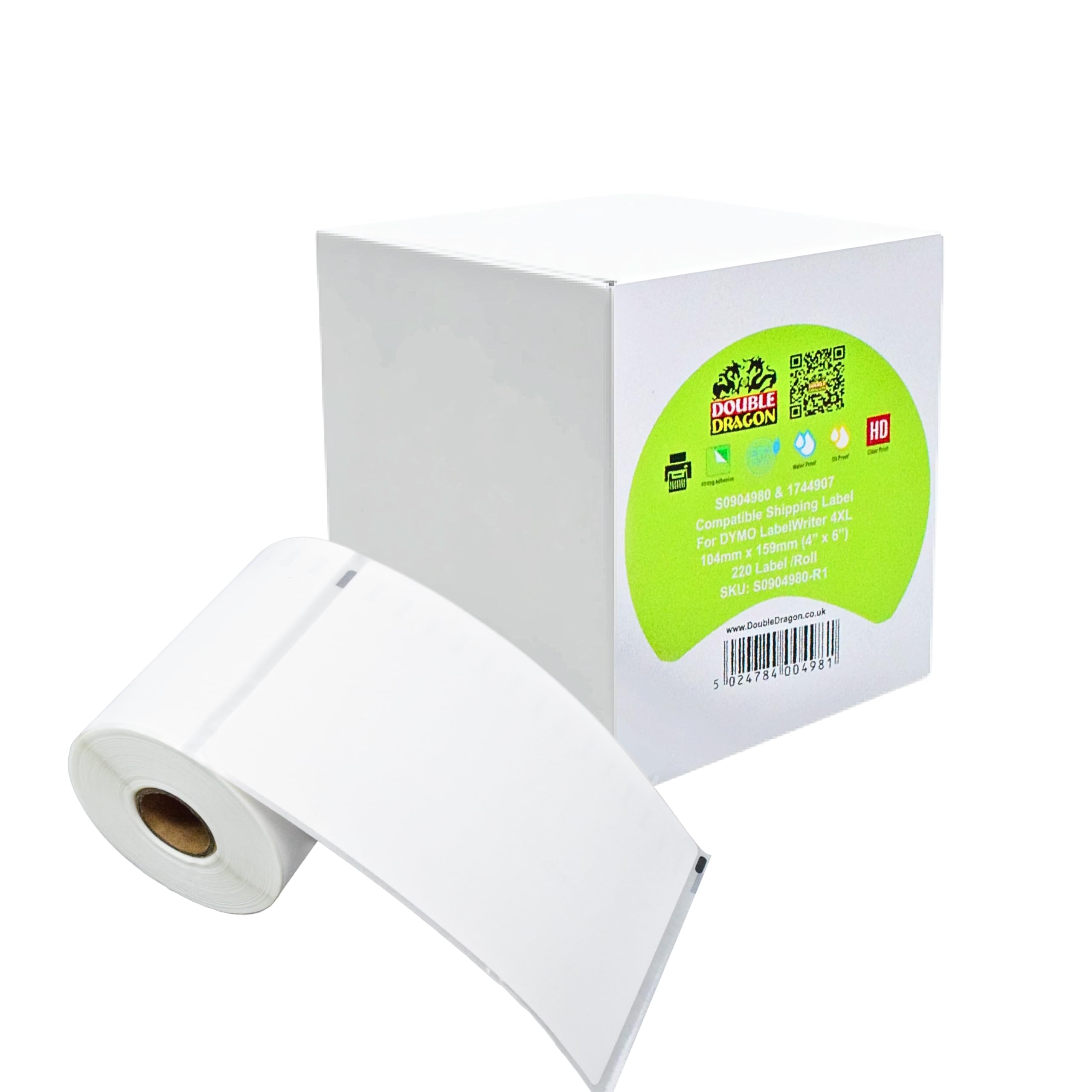 Double Dragon Thermal Shipping Labels - 104mm x 159mm, 220 Labels/Roll, Waterproof & Scratch-Proof | S0904980 1