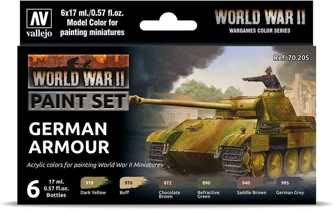 Vallejo WWII German Armour Model Paint Set - Acrylic Colors for Miniatures (VAL70205)