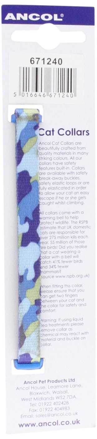 Ancol Blue Camouflage Cat Collar - Safety Buckle, Adjustable Fit | Nylon
